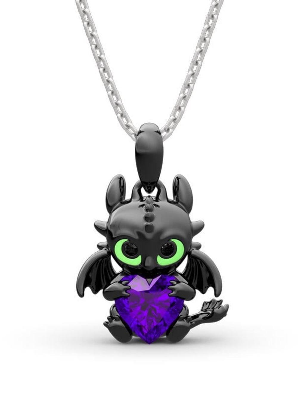 Jeulia Hug Me "Show Your Heart" Dragon Heart Cut Sterling Silver Necklace Purple